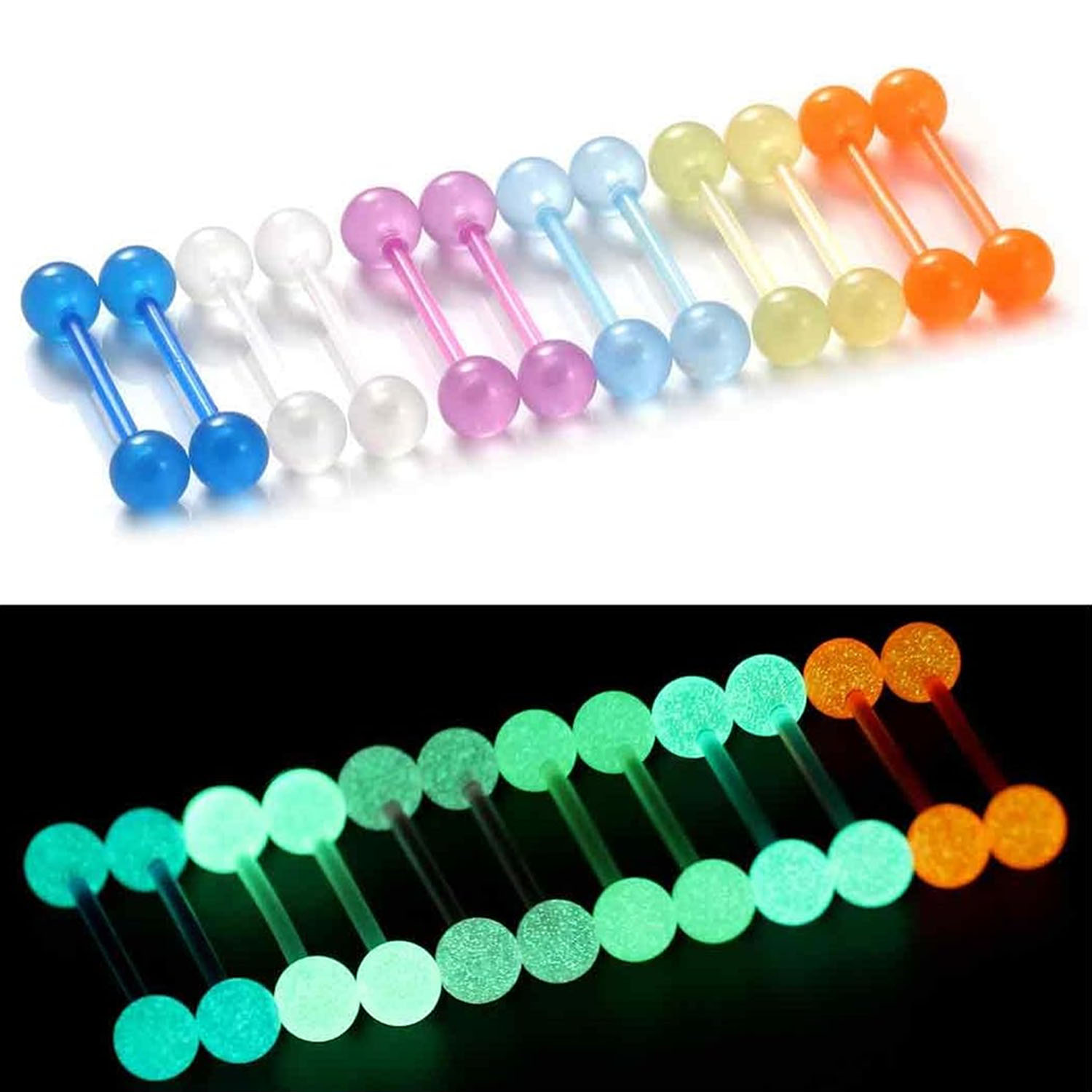 Body Jewelry Nipple Rings - 12PCS/24PCS 14G 16mm Glow in Dark