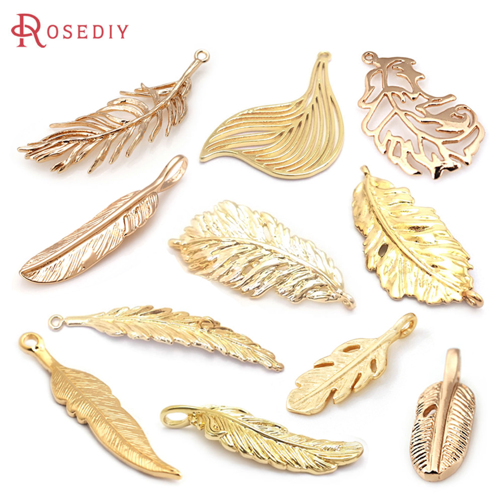 Body Jewelry High Quality - 18K Gold Color Brass Feather Charms