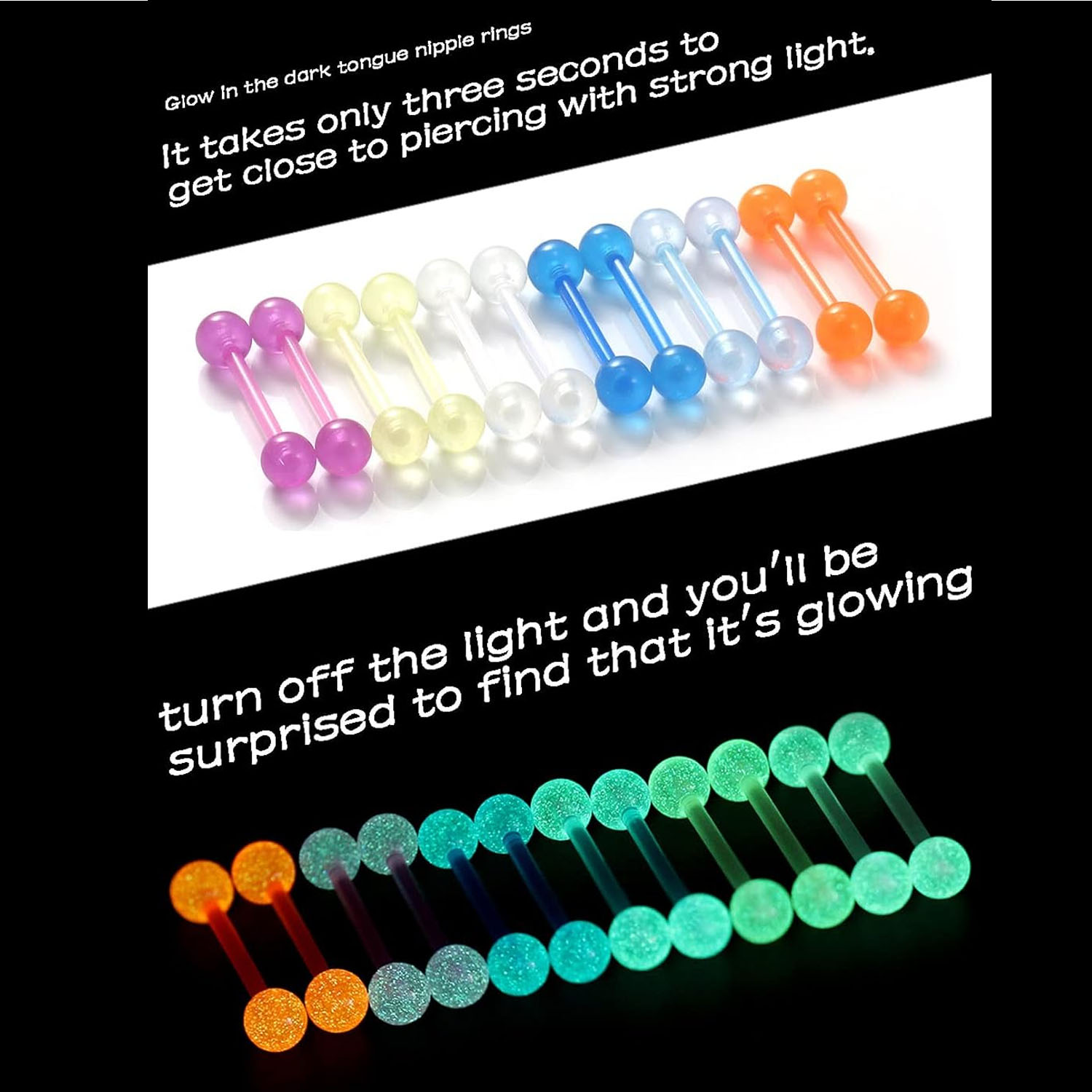 12PCS/24PCS 14G 16mm Glow in D - Body Jewelry Nipple Rings recensione e prezzo