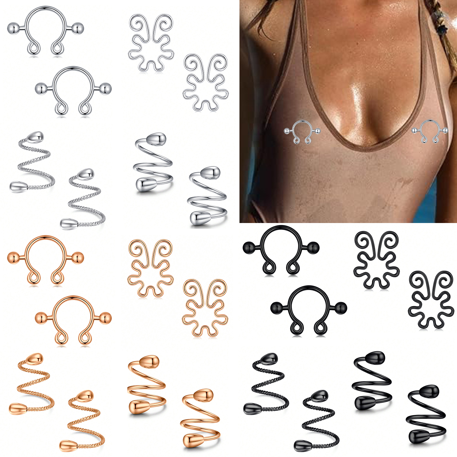 8Pcs Stainless Fake Nipple Rin - Body Jewelry Nipple Rings recensione e prezzo